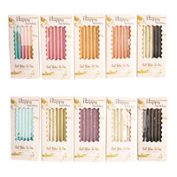 Lot de 6 bougies d'anniversaire à longue tige, sans fumée, faites à la main, couleur unie, feuille d'or, design créatif en forme de crayon, cire de paraffine, pour gâteau de fête, nouveauté
