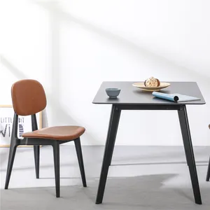 Minimalist Modern sinterlenmiş taş dikdörtgen mermer yemek masası seti sandalye ile siyah mermer yemek masası 6