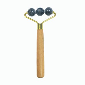 Customized logo Anti Aging Wooden Handle Lightning Stone Three <b>Balls</b> Jade Roller for Face - Product Image 1