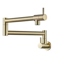 SANIVITAL Robinet de cuisine mural pour remplir les casseroles, finition dorée, double poignée, bras pivotant pliable, robinet rotatif