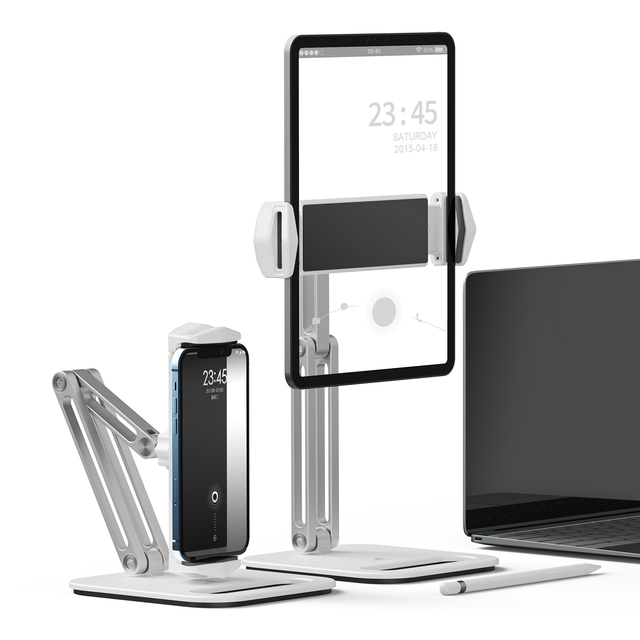 Aluminum Alloy & Silicone Universal Phone Tablet Stand Holder with Adjustable Folding and Rotating Features for 4-10inch Devices