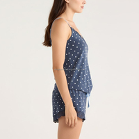 Ensemble de pyjama pour femmes en gros, bleu marine à pois, avec dentelle, camisole et short, vêtements de détente