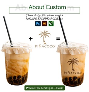 Gobelets <span class=keywords><strong>en</strong></span> <span class=keywords><strong>plastique</strong></span> PET jetables transparents <span class=keywords><strong>en</strong></span> forme de U pour café, boissons froides et bubble tea, avec couvercles et pailles, personnalisables avec logo, vente <span class=keywords><strong>en</strong></span> gros - Product Image 3