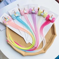 Pince à cheveux pour enfants faite à la main avec nœud à sequins et motif poney de dessin animé, accessoire capillaire pour extensions de cheveux et perruques de poupée pour filles