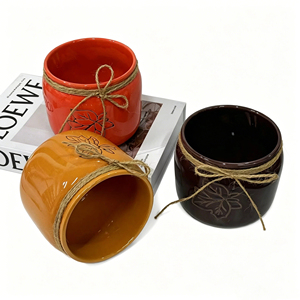 Nouveauté 2026 : Pots de fleurs <span class=keywords><strong>en</strong></span> céramique à motif feuilles gaufrées, thème automne, vente directe usine, pour jardinage domestique, balcon et <span class=keywords><strong>d</strong></span>écoration de Thanksgiving - Product Image 3