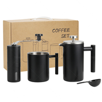 Tenrey Coffret Cadeau 4 Pièces : Cafetière à piston en acier inoxydable, Moulin à café manuel, Tasse à café, Kit de préparation du café