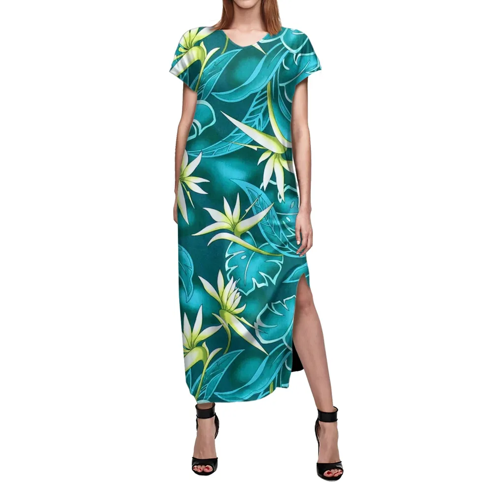 Vestido largo lavable para mujer, falda larga holgada de manga corta con estampado de pájaro Hawaiano de paravientos, Monstera