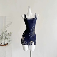 Nouvelle robe mini en jean Y2K, col carré, broderie papillon soleil en strass, sans manches, taille haute, moulante, pour soirée, club, streetwear