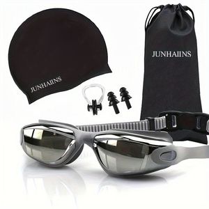 Junhains Swimming Goggles Set With Cap Nose Clip Earplugs Black Adult Waterproof Anti Fog Polycarbonate Lens - Product Image 4