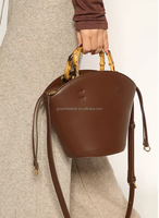 SAM Tas Tangan Wanita Kulit Asli Retro Model Bucket Besar Bentuk Setengah Bulan Penutup Hasp Pegangan Bambu Tahan Air Awet
