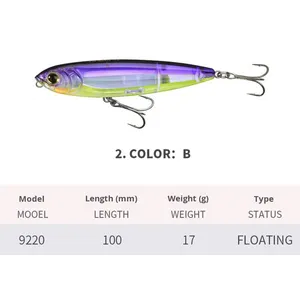 Señuelos de Pesca Tipo Lápiz Flotantes de 17g y 10cm/3.9in, 9 Colores, con Anzuelos Triples con Barbilla y Bolas de Acero Internas, para Lanzamiento Largo - Product Image 4