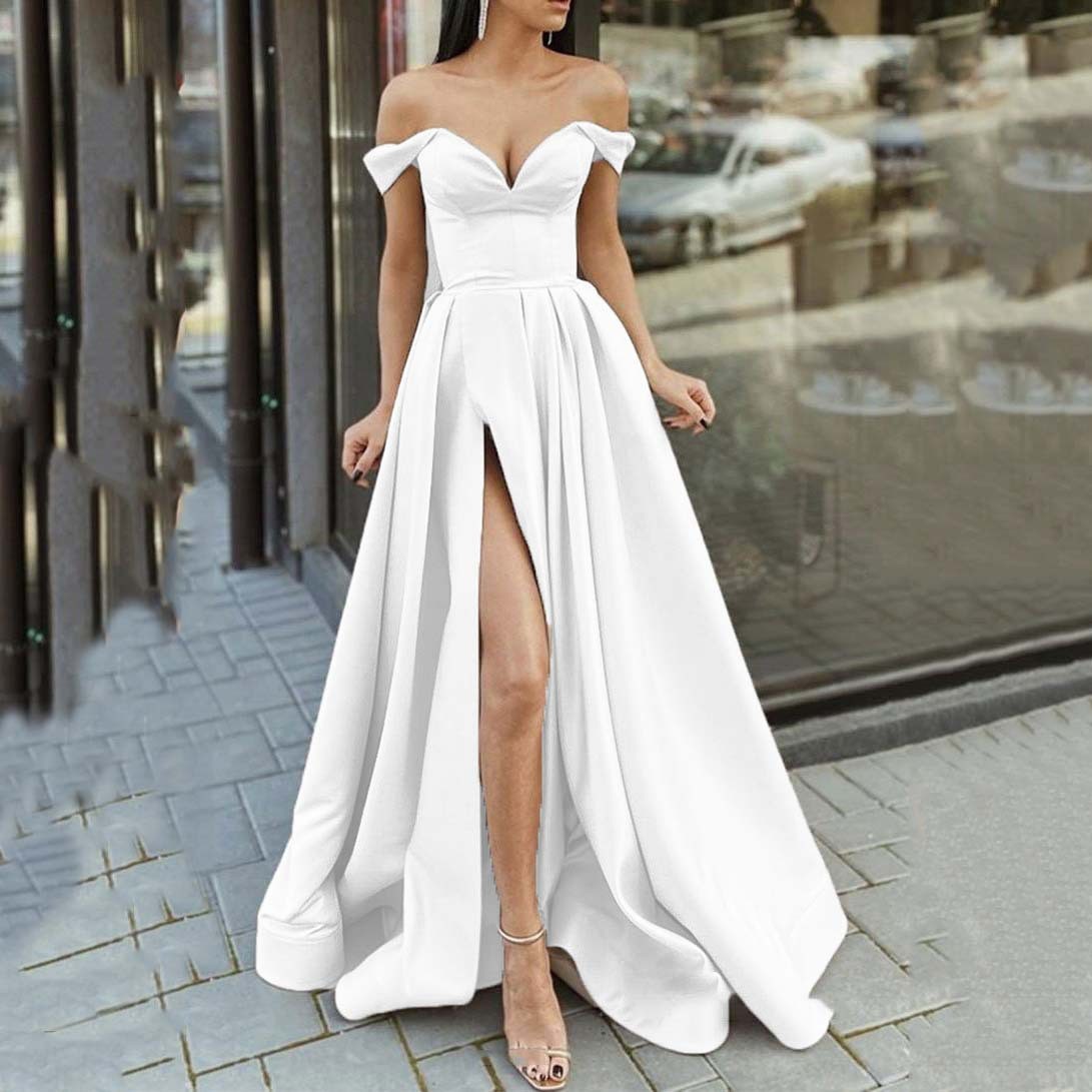 Dq385 Damask Evening Dresses Sexy One Shoulder Sequins Slit Evening Party  Gowns Dresses