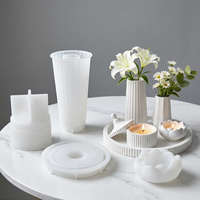 Kit de moule en silicone pour plateau de vase, support de bougie, pot de fleurs, en plâtre et ciment, antiadhésif, pour décoration de bureau
