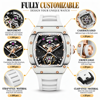 100 PCS OEM Montres mécaniques automatiques pour hommes avec cadran personnalisé en fibre de carbone, réserve de marche, lumineuses, bracelet FKM, étanches 3ATM