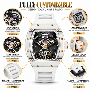 100 Relojes de Pulsera Mecánicos para Hombre, con Esfera Personalizada, Automáticos, de Fibra de Carbono OEM, con Reserva de Marcha, Luminosos, FKM 3ATM - Product Image 2