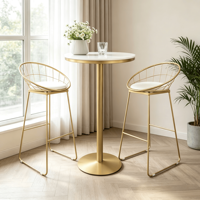 Table haute de bar en marbre nordique, style luxe léger, avec structure en fer forgé démontable, ensemble table et chaises de bar, tabourets de bar pour salon de thé