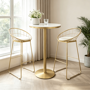 Table haute <span class=keywords><strong>de</strong></span> <span class=keywords><strong>bar</strong></span> en marbre nordique, style luxe léger, avec structure en fer forgé démontable, ensemble table et chaises <span class=keywords><strong>de</strong></span> <span class=keywords><strong>bar</strong></span>, tabourets <span class=keywords><strong>de</strong></span> <span class=keywords><strong>bar</strong></span> pour salon <span class=keywords><strong>de</strong></span> thé - Product Image 4