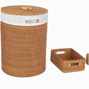 Kleiner Korb Wäschekorb XL-Brotkorb Grün Weiß Braun Kordelkorb Weidenkorb Wäschewagen Wäschekörbe Starker - Product Image 3
