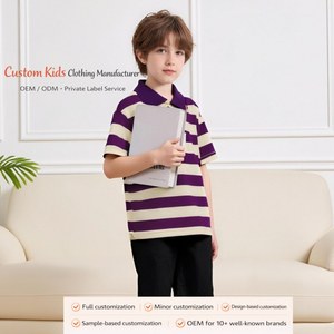 Vêtements pour enfants, haut à manches courtes respirant à rayures violettes, polo en coton extensible pour garçons - Product Image 1