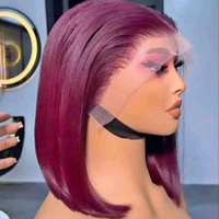 Perruque courte bob 99J 13x4 Lace Front, cheveux humains brésiliens lisses, 10 pouces, double épaisseur, avec ligne de cheveux naturelle