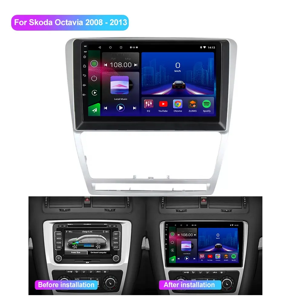 Jmance 10Inch Double Din Android Car Stereo Carplay For Skoda Octavia 2 A5 2008 - 2013 Frame Auto Car Dvd Player