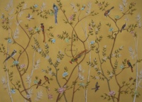 Papier peint auto-adhésif écologique en papier de soie imperméable, motif chinoiserie jaune moutarde, oiseaux, fleurs, branches, style moderne pour les murs de la maison