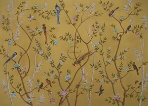 Papel Tapiz Autoadhesivo Ecológico de Papel de Seda Impermeable con Diseño Chinoiserie en Amarillo Mostaza, Pájaros, Flores y Ramas, Papel Tapiz Moderno para Paredes del Hogar - Product Image 5