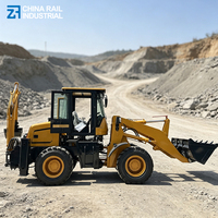 Promotion : Chargeuse-pelleteuse 4x4 avec cabine fermée, chargeuse frontale et pelle arrière, pour travaux agricoles et de construction municipale.