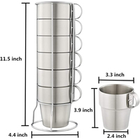 Tasses à café et à bière empilables en acier inoxydable, tasses à thé isolées avec poignée en acier inoxydable, mug à café à double paroi isolé