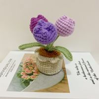 Tanaman Lily of the Valley Rajutan dalam Pot, Bunga Buatan dari Wol Buatan Tangan, Dekorasi Bunga Gradasi untuk Pernikahan, Hadiah Hari Ibu