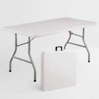 Mesa Plegable Rectangular Blanca de HDPE de 6 pies, Muebles de Exterior para Comedor, Almacén y Hotel, Playa, Camping, Picnic