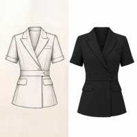 Blazer Wanita Warna Ivory Kerah Bulat Tanpa Kerah Kancing Tunggal Empat Kancing Jaket Peplum Lengan Panjang Kantor Resepsi Hotel Custom