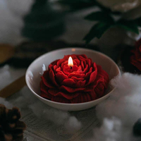 Bougies parfumées en cire de soja naturelle en forme de pivoine, vente en gros, pour décoration de table de mariage et accessoires interactifs pour couples
