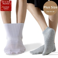 Chaussettes mi-mollet Fengmei pour hommes grandes tailles, en coton peigné, couleur unie, chaussettes de sport, chaussettes bateau tricotées, absorbantes et respirantes, noires