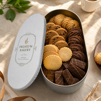 Grande boîte à biscuits ovale en métal, personnalisée, de qualité alimentaire, avec intérieur doré, pour l'emballage de biscuits