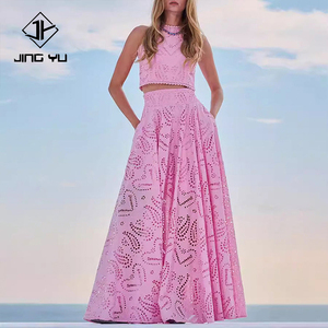 Conjunto de Vestido Corto sin Mangas con Cuello Redondo y Encaje Bordado de Moda OEM, Vestido Maxi de Algodón de Alta Calidad para Fiesta - Product Image 3