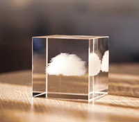 Cube de cristal 3D créatif, artisanat en cristal naturel, ornements en forme de nuage cubique pour souvenir, cadeau délicat