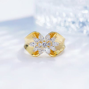 <span class=keywords><strong>Bague</strong></span> en or jaune 18 carats avec diamant de laboratoire, motif floral, style rêveur, luxe léger, pour femme - Product Image 5