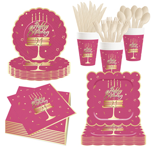 Juego de Vajilla Desechable DAMAI para Fiesta de Cumpleaños, Diseño de Globos Azules con Estampado en Caliente Rosa, Platos, Vasos y Servilletas de Papel - Product Image 6