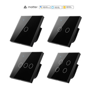 Interrupteurs muraux intelligents Matter 1/2/3/4 voies, panneau tactile noir, télécommande, compatible avec Google Assistant, Alexa, Apple HomeKit - Product Image 1