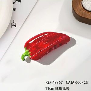 Fermacapelli a forma di peperoncino, 11 cm, in plastica rossa, stile cartone animato, per donna, casual, resistente - Product Image 1