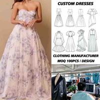 Fabricant de vêtements OEM ODM, usine de confection de robes florales sans bretelles sur mesure, création de votre propre marque, design de haute qualité