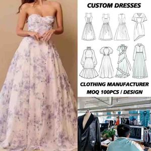 Fabricant de vêtements OEM ODM, usine de confection de robes florales sans bretelles sur mesure, création de votre propre marque, design de haute qualité - Product Image 1