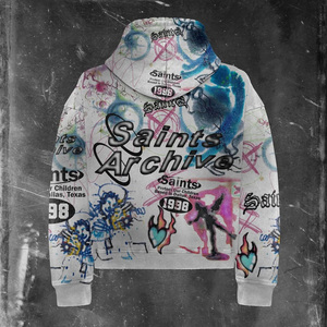 Sweat à capuche en coton tricoté ultra-confortable et oversize, imprimé automne, unisexe, streetwear, avec poche, 350g, imprimé par transfert thermique - Product Image 2