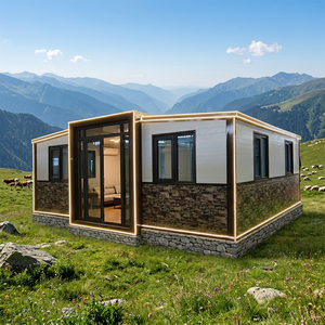 Maison conteneur préfabriquée de luxe extensible avec panneaux bicolores et base en faux pierre pour villa Alpine Meadow – Vente en gros - Product Image 1