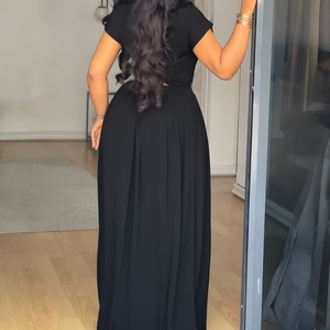 Women's Solid Color Crew Neck T-Shirt and <b>Skirt</b> Casual 2-Piece Set Fashion - Product Image 5