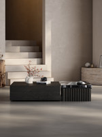 Mesa de centro italiana minimalista de lujo con piedra natural, espacio de almacenamiento, no requiere montaje, muebles rectangulares de alta gama para el hogar