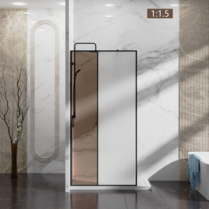 Puerta de <span class=keywords><strong>Ducha</strong></span> Sin Marco con Diseño Nuevo de ROYO, <span class=keywords><strong>Media</strong></span> Ranurada con Cristal Gris - Product Image 1