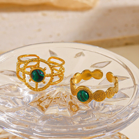 Boho Vergoldete Edelstahl-Armbänder mit Falschem Malachit, Verstellbar, Teufelauge, Himmlische Sonne, Geometrische Perlen, Mehrschichtig, als Geschenk