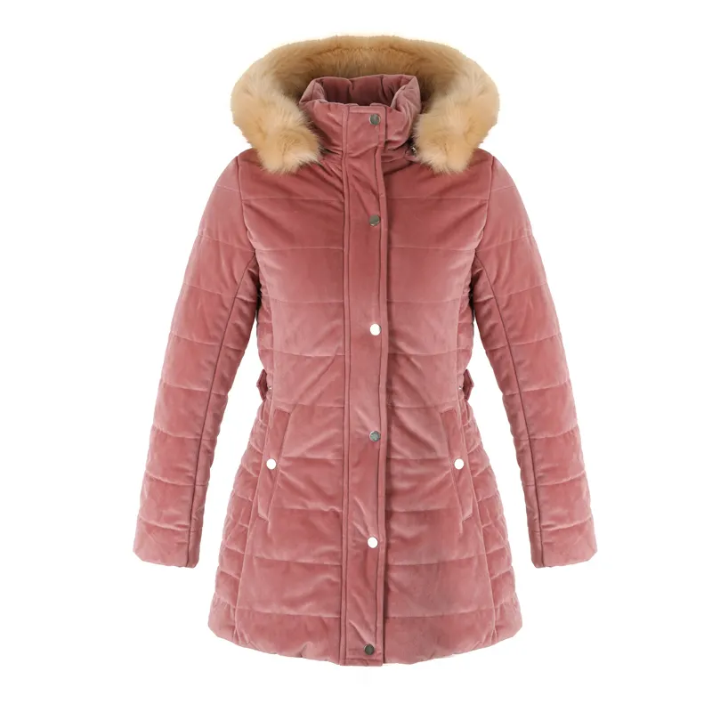 Chaqueta de invierno de piel sintética con capucha y cremallera de botón para mujer, color rosa oscuro